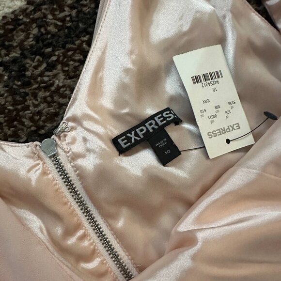 EXPRESS (Size 10) Light Pink Dark Blue Crepe Chiffon Ruched Dress Sleeveless - Picture 5 of 11